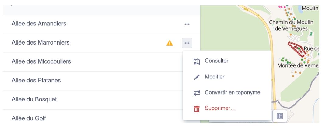 Convertir une voie sans adresse en toponyme